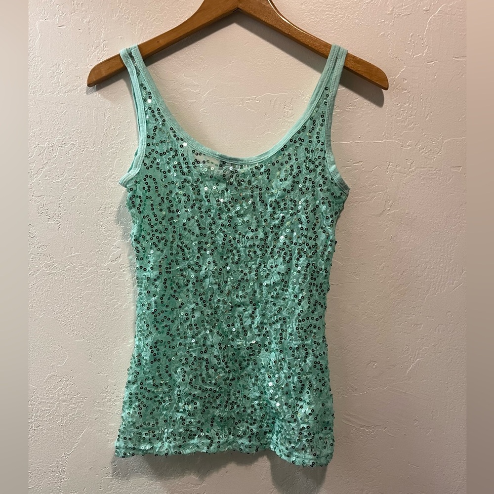 BKE Mint Green Sequin Tank Top